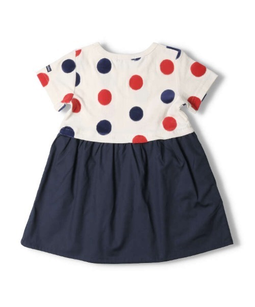 Moujonjon（ムージョンジョン）の「水玉ジャガード切替ワンピース（ワンピース・キッズ・ネイビー/オフホワイト・90/100/110/120/80/130/140）」の3枚目の写真