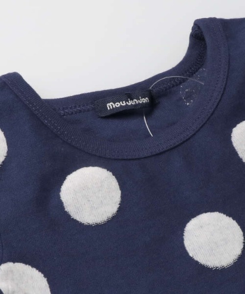 Moujonjon（ムージョンジョン）の「水玉ジャガード切替ワンピース（ワンピース・キッズ・ネイビー/オフホワイト・90/100/110/120/80/130/140）」の4枚目の写真