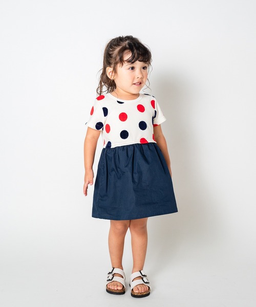 Moujonjon（ムージョンジョン）の「水玉ジャガード切替ワンピース（ワンピース・キッズ・ネイビー/オフホワイト・90/100/110/120/80/130/140）」の12枚目の写真