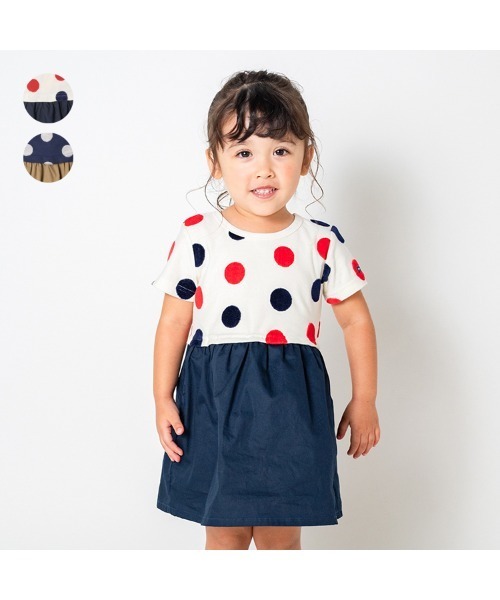 Moujonjon（ムージョンジョン）の「水玉ジャガード切替ワンピース（ワンピース・キッズ・ネイビー/オフホワイト・90/100/110/120/80/130/140）」の13枚目の写真