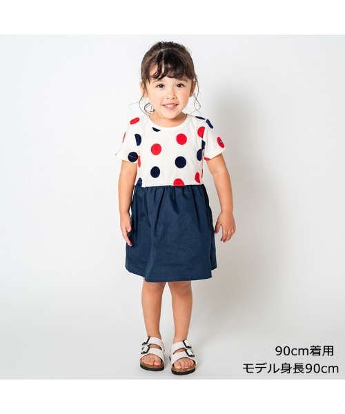 Moujonjon（ムージョンジョン）の「水玉ジャガード切替ワンピース（ワンピース・キッズ・ネイビー/オフホワイト・90/100/110/120/80/130/140）」の14枚目の写真