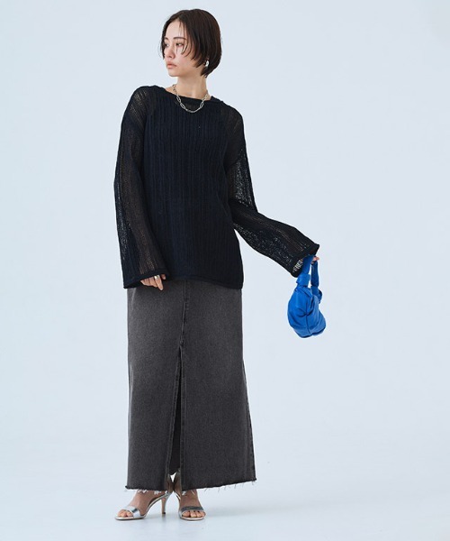 RASW（ラス）の「[RASW]デニムスリットスカート（デニムスカート・レディース・サックスブルー/ブラック・L/M/S）」の15枚目の写真