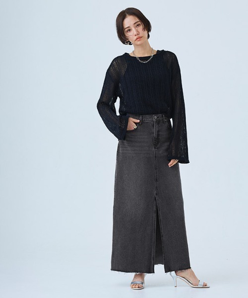 RASW（ラス）の「[RASW]デニムスリットスカート（デニムスカート・レディース・サックスブルー/ブラック・L/M/S）」の18枚目の写真