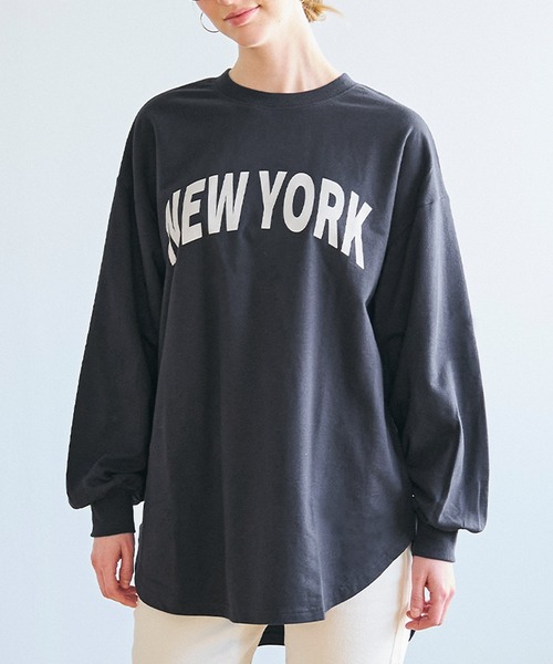 coca(coca)(コカ)の「ミニ裏毛プリントテールカットトップス(スウェット・レディース・ネイビー/ホワイト・M/L)」の2枚目の写真