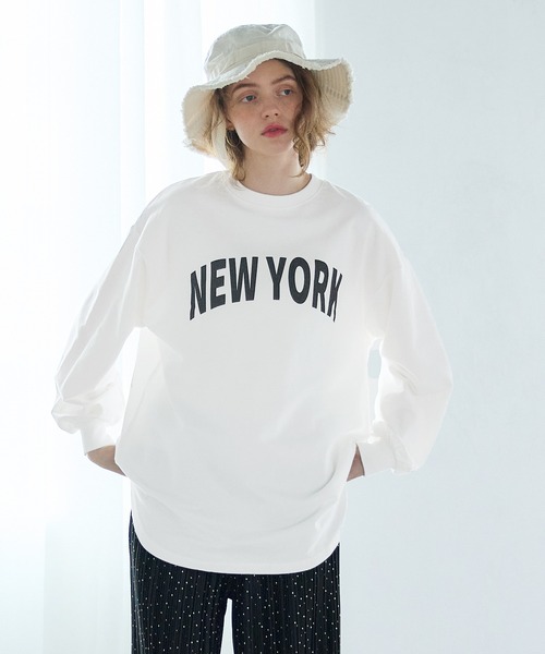 coca(coca)(コカ)の「ミニ裏毛プリントテールカットトップス(スウェット・レディース・ネイビー/ホワイト・M/L)」の5枚目の写真