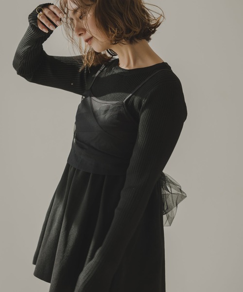 ニット セーター ペプラムリブトップス＆ビスチェセット レディース rectangle ニット セーター ペプラムリブトップス＆ビスチェ