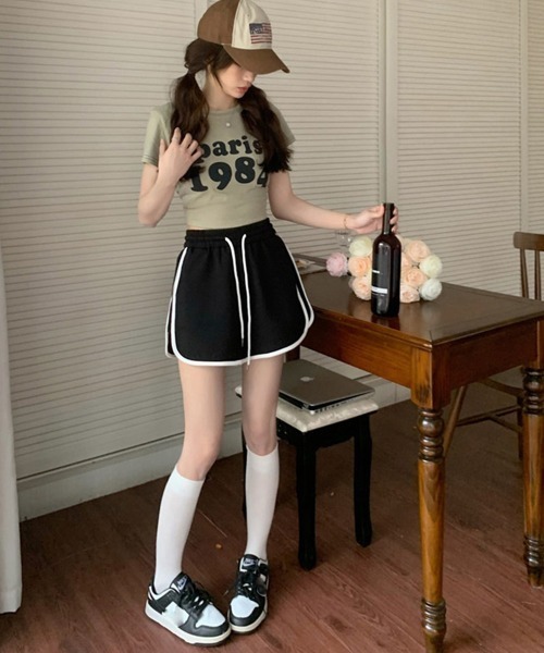 韓国ファッション 半袖スウェット ショートパンツ N2533 ショートパンツ 薄手 スウェットパンツ 韓国ファッション