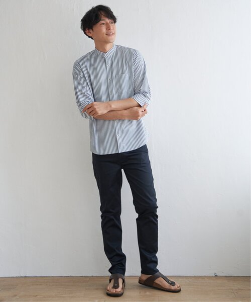 ikka（イッカ）の「7分袖イージーケアバンドカラーシャツ（シャツ/ブラウス・メンズ・ネイビー/ホワイト・S/M/L/XL）」の4枚目の写真