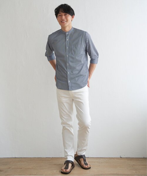 ikka（イッカ）の「7分袖イージーケアバンドカラーシャツ（シャツ/ブラウス・メンズ・ネイビー/ホワイト・S/M/L/XL）」の6枚目の写真
