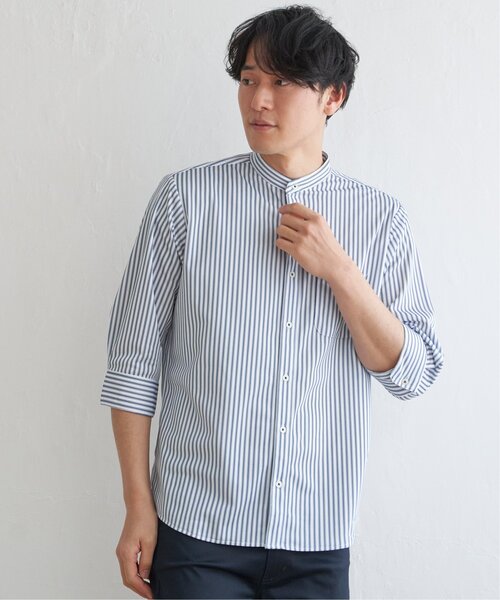 ikka（イッカ）の「7分袖イージーケアバンドカラーシャツ（シャツ/ブラウス・メンズ・ネイビー/ホワイト・S/M/L/XL）」の20枚目の写真