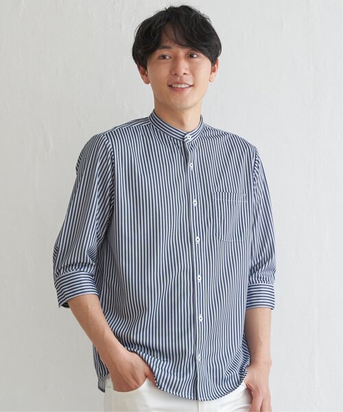 ikka（イッカ）の「7分袖イージーケアバンドカラーシャツ（シャツ/ブラウス・メンズ・ネイビー/ホワイト・S/M/L/XL）」の19枚目の写真