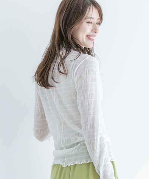 Jayro（ジャイロ）の「スモッキングレース シアーハイネック（Tシャツ/カットソー・レディース・ブルー/オフホワイト/ホワイト/ブラック・M）」の7枚目の写真