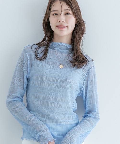 Jayro（ジャイロ）の「スモッキングレース シアーハイネック（Tシャツ/カットソー・レディース・ブルー/オフホワイト/ホワイト/ブラック・M）」の10枚目の写真