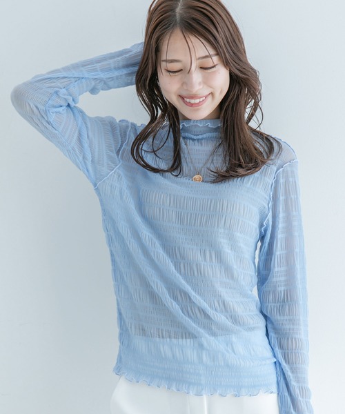 Jayro（ジャイロ）の「スモッキングレース シアーハイネック（Tシャツ/カットソー・レディース・ブルー/オフホワイト/ホワイト/ブラック・M）」の11枚目の写真