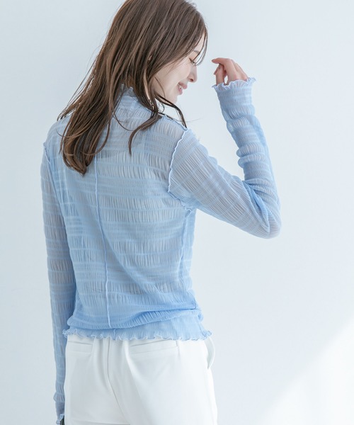 Jayro（ジャイロ）の「スモッキングレース シアーハイネック（Tシャツ/カットソー・レディース・ブルー/オフホワイト/ホワイト/ブラック・M）」の12枚目の写真