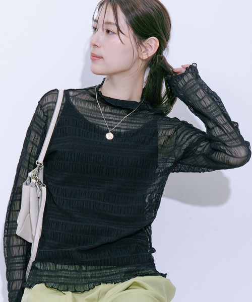 Jayro（ジャイロ）の「スモッキングレース シアーハイネック（Tシャツ/カットソー・レディース・ブルー/オフホワイト/ホワイト/ブラック・M）」の15枚目の写真