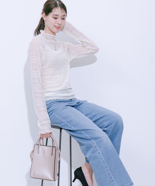 Jayro（ジャイロ）の「スモッキングレース シアーハイネック（Tシャツ/カットソー・レディース・ブルー/オフホワイト/ホワイト/ブラック・M）」の21枚目の写真