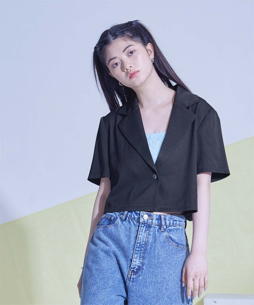 バックベルト半袖テーラードジャケット（テーラードジャケット）｜miette（ミエット）