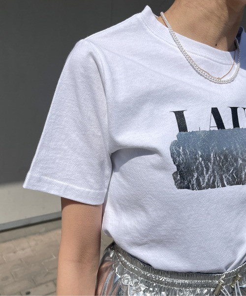 Meli rich（メリーリッチ）の「箔プリントLAUGH英字ロゴ消しコンパクトT（Tシャツ/カットソー・レディース・ブラック×シルバー/ホワイト×シルバー・FREE）」の10枚目の写真