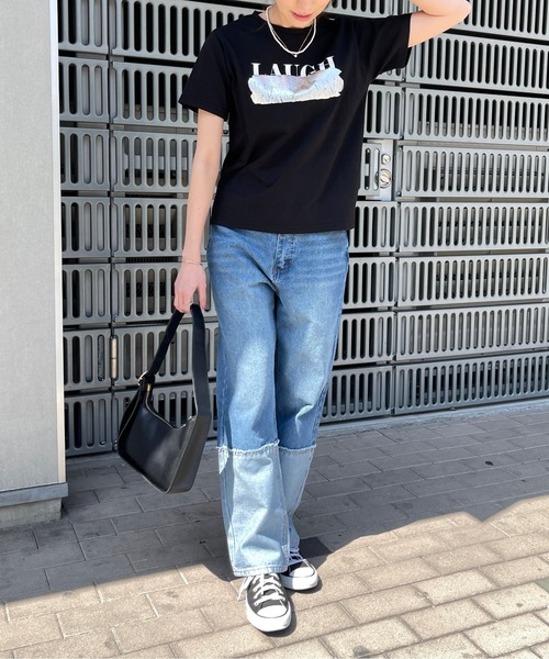 Meli rich（メリーリッチ）の「箔プリントLAUGH英字ロゴ消しコンパクトT（Tシャツ/カットソー・レディース・ブラック×シルバー/ホワイト×シルバー・FREE）」の20枚目の写真