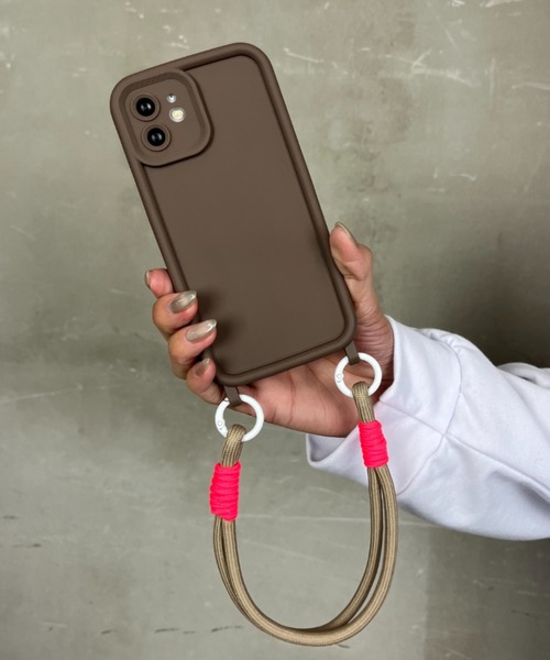 iPhone12用ケース、ハンドロープ245 iPhone カラフル ケース ロープ風 ハンドストラップ セット
