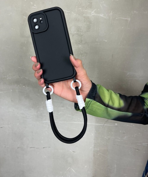セール】配色 ダブルロープ付き / ハンドストラップ スマホカバー