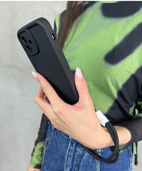 配色 ダブルロープ付き / ハンドストラップ スマホカバー iPhoneケース