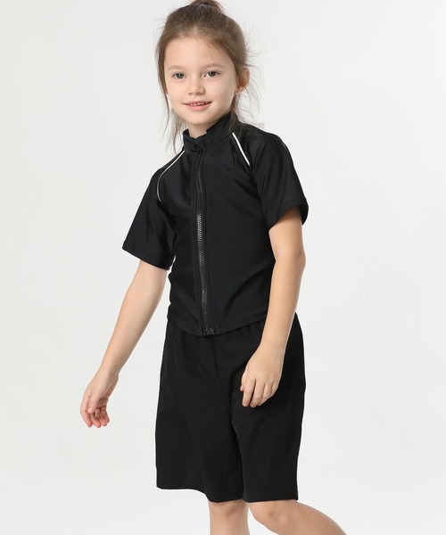 紫外線遮蔽率99％ キッズ スクール水着 半袖ラッシュガードトップス+