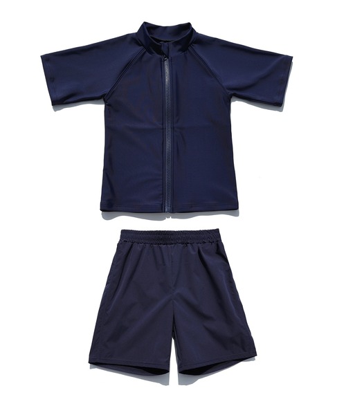 紫外線遮蔽率99％ キッズ スクール水着 半袖ラッシュガードトップス+