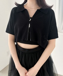 Heather | メッシュラインZIPニット（半袖）　118756(ニット/セーター)