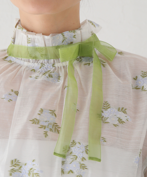 セール】【YUHAN WANG/ユハン ワン】ribbon chiffon top（シャツ