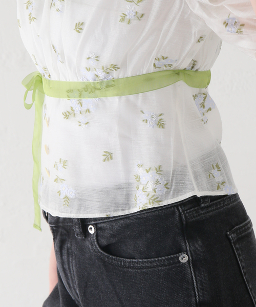 セール】【YUHAN WANG/ユハン ワン】ribbon chiffon top（シャツ