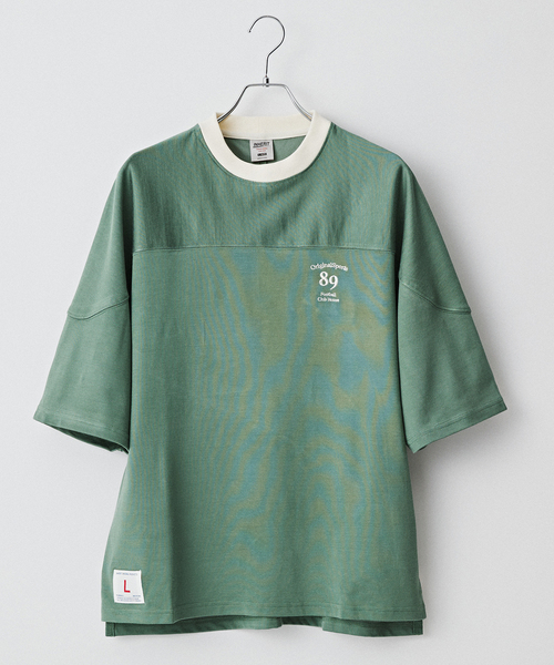 B.C STOCK(ベーセーストック)の「R/CフットボールTシャツ(Tシャツ/カットソー・メンズ・ボルドー/グリーン/ホワイト・LARGE/MEDIUM)」の2枚目の写真