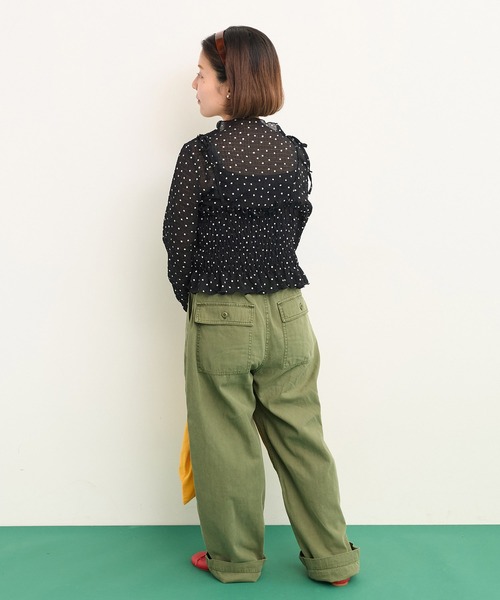 CHILD WOMAN（チャイルドウーマン）の「☆ストレッチシアサッカードット シャーリングショートキャミ（キャミソール・レディース・ブラック/アイボリー・FREE）」の20枚目の写真