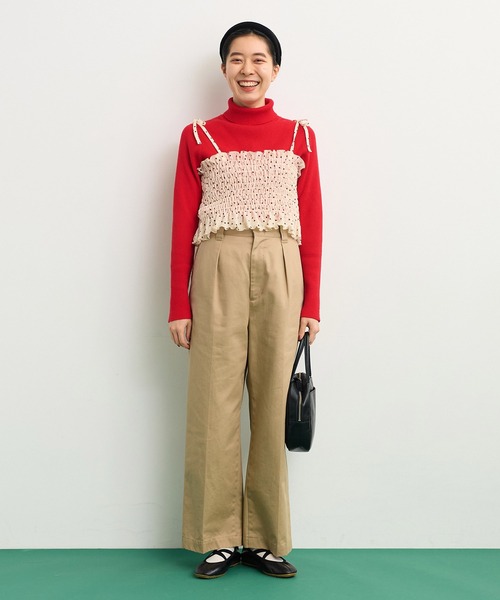 CHILD WOMAN（チャイルドウーマン）の「☆ストレッチシアサッカードット シャーリングショートキャミ（キャミソール・レディース・ブラック/アイボリー・FREE）」の14枚目の写真