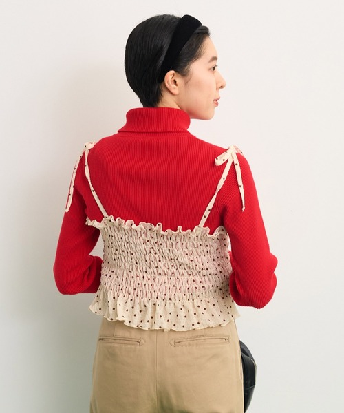 CHILD WOMAN（チャイルドウーマン）の「☆ストレッチシアサッカードット シャーリングショートキャミ（キャミソール・レディース・ブラック/アイボリー・FREE）」の12枚目の写真