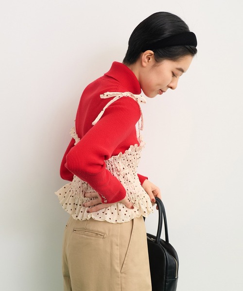 CHILD WOMAN（チャイルドウーマン）の「☆ストレッチシアサッカードット シャーリングショートキャミ（キャミソール・レディース・ブラック/アイボリー・FREE）」の13枚目の写真