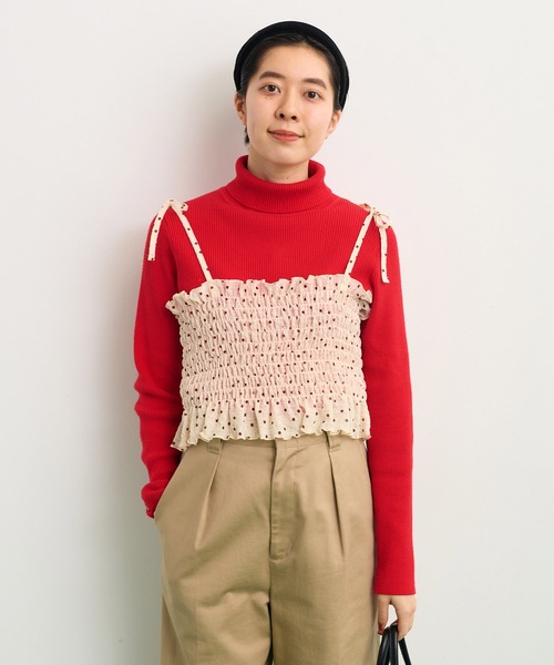 CHILD WOMAN（チャイルドウーマン）の「☆ストレッチシアサッカードット シャーリングショートキャミ（キャミソール・レディース・ブラック/アイボリー・FREE）」の22枚目の写真