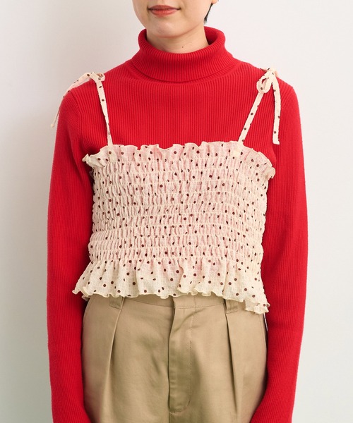 CHILD WOMAN（チャイルドウーマン）の「☆ストレッチシアサッカードット シャーリングショートキャミ（キャミソール・レディース・ブラック/アイボリー・FREE）」の17枚目の写真