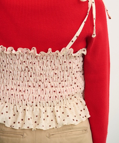 CHILD WOMAN（チャイルドウーマン）の「☆ストレッチシアサッカードット シャーリングショートキャミ（キャミソール・レディース・ブラック/アイボリー・FREE）」の10枚目の写真