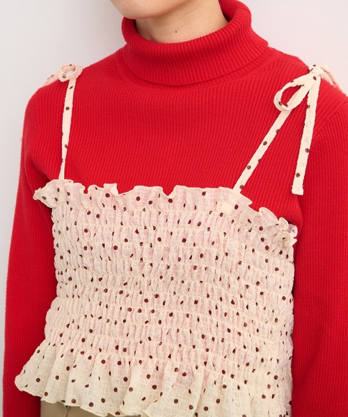 CHILD WOMAN（チャイルドウーマン）の「☆ストレッチシアサッカードット シャーリングショートキャミ（キャミソール・レディース・ブラック/アイボリー・FREE）」の8枚目の写真