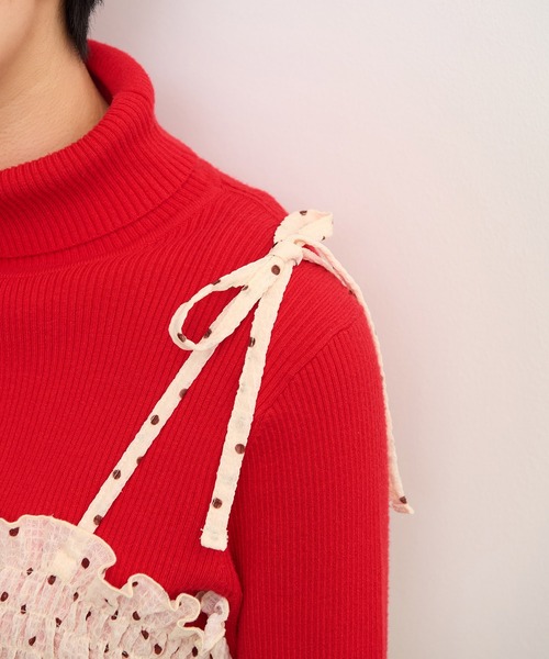 CHILD WOMAN（チャイルドウーマン）の「☆ストレッチシアサッカードット シャーリングショートキャミ（キャミソール・レディース・ブラック/アイボリー・FREE）」の3枚目の写真