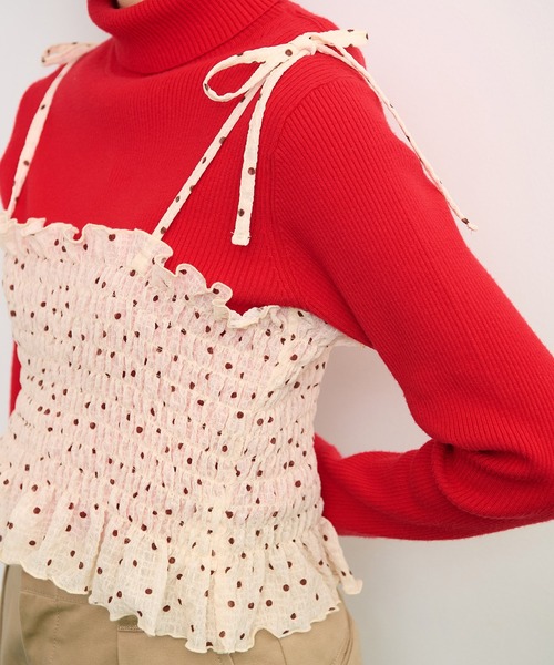 CHILD WOMAN（チャイルドウーマン）の「☆ストレッチシアサッカードット シャーリングショートキャミ（キャミソール・レディース・ブラック/アイボリー・FREE）」の11枚目の写真