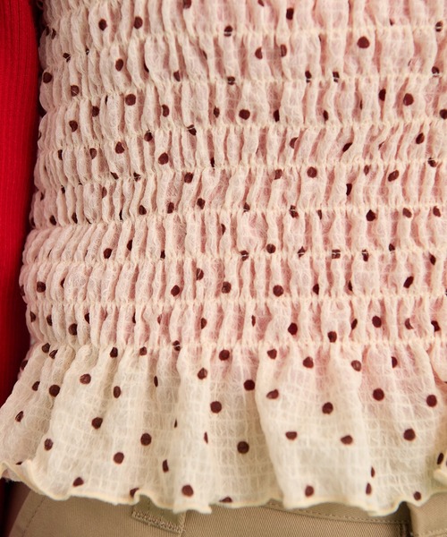 CHILD WOMAN（チャイルドウーマン）の「☆ストレッチシアサッカードット シャーリングショートキャミ（キャミソール・レディース・ブラック/アイボリー・FREE）」の4枚目の写真