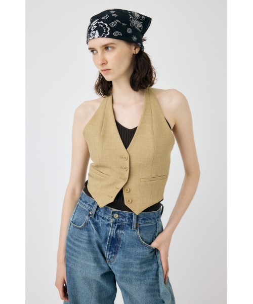 MOUSSY（マウジー）の「HALTER NECK SUMMER ベスト（ベスト・レディース・ライトグレー/ダークネイビー/ライトベージュ・1/2）」の2枚目の写真
