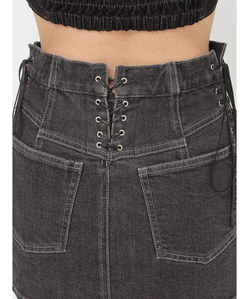 EATME（イートミー）の「レースアップデニムスカート（セットアップ可能）（デニムスカート・レディース・ライトブルー/ブラック/ブルー・SMALL/MEDIUM）」の5枚目の写真