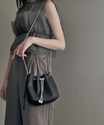 NAUL | ラメドロストリングバッグ ミニバッグ 巾着 チェーン グリッター きれいめ レディライク フェミニン  オケージョン お呼ばれ パーティー 入学式 卒業式 銀 シルバー 黒 ブラック(ショルダーバッグ)