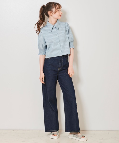 31 Sons de mode（トランテアン　ソン　ドゥ　モード）の「シャーリング袖クロップドシャツ（シャツ/ブラウス・レディース・ネイビー/ライトグリーン/オフホワイト・36）」の14枚目の写真