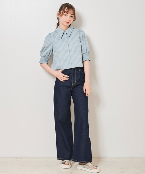 31 Sons de mode（トランテアン　ソン　ドゥ　モード）の「シャーリング袖クロップドシャツ（シャツ/ブラウス・レディース・ネイビー/ライトグリーン/オフホワイト・36）」の15枚目の写真