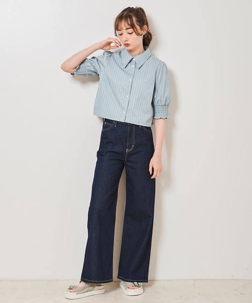 31 Sons de mode（トランテアン　ソン　ドゥ　モード）の「シャーリング袖クロップドシャツ（シャツ/ブラウス・レディース・ネイビー/ライトグリーン/オフホワイト・36）」の16枚目の写真